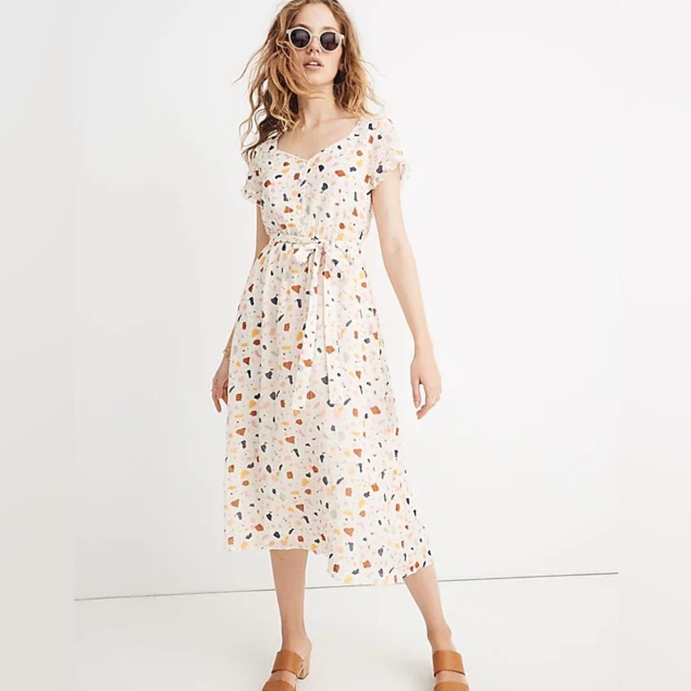 Madewell Cream Terrazzo colorful confetti print midi dress size 2